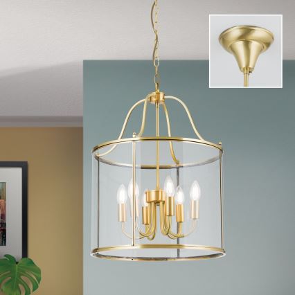 Kronleuchter mit Kette BRUNO 6xE14/40W/230V Ø 43 cm goldfarben