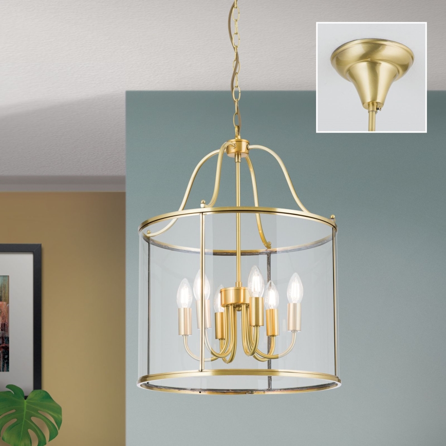 Kronleuchter mit Kette BRUNO 6xE14/40W/230V Ø 43 cm goldfarben