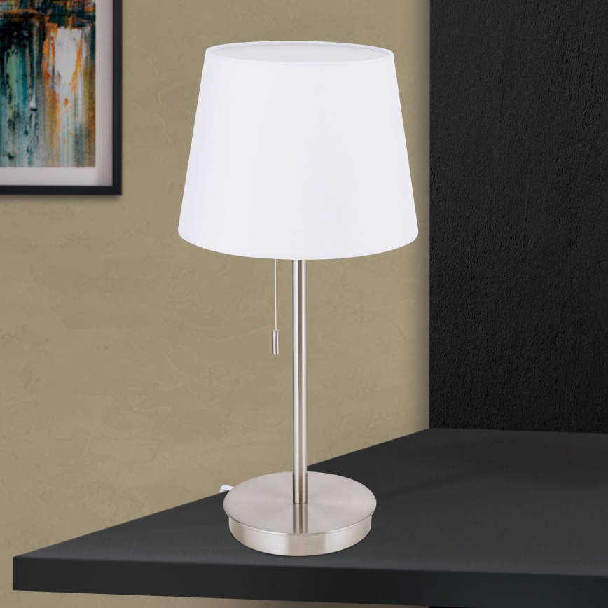 Lampada da tavolo con porta USB LUDWIG 1xE27/40W/230V 50 cm bianco/cromo opaco