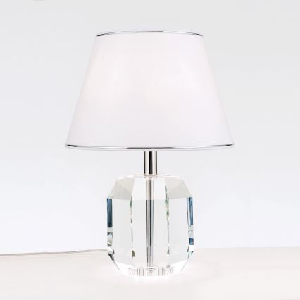 Lampe de table en cristal ALEXIS 1xE27/60W/230V blanc/chrome brillant/transparent