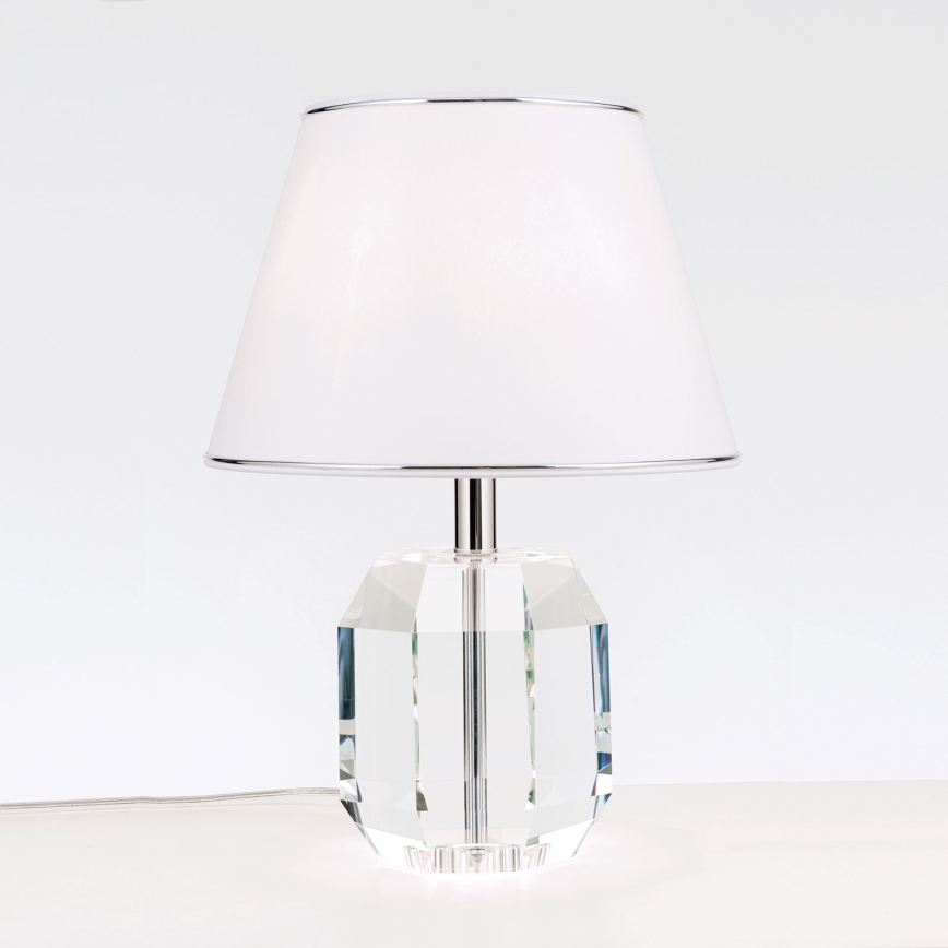 Lampe de table en cristal ALEXIS 1xE27/60W/230V blanc/chrome brillant/transparent