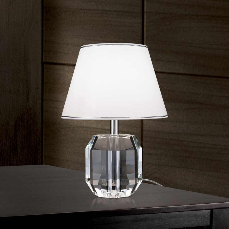 Lampe de table en cristal ALEXIS 1xE27/60W/230V blanc/chrome brillant/transparent