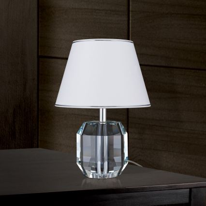 Lampe de table en cristal ALEXIS 1xE27/60W/230V blanc/chrome brillant/transparent