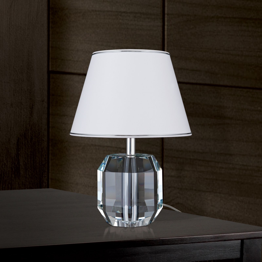 Lampe de table en cristal ALEXIS 1xE27/60W/230V blanc/chrome brillant/transparent