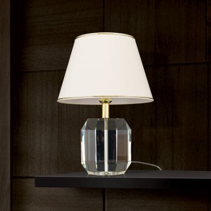 Lampe de table en cristal ALEXIS 1xE27/60W/230V crème/doré/transparent