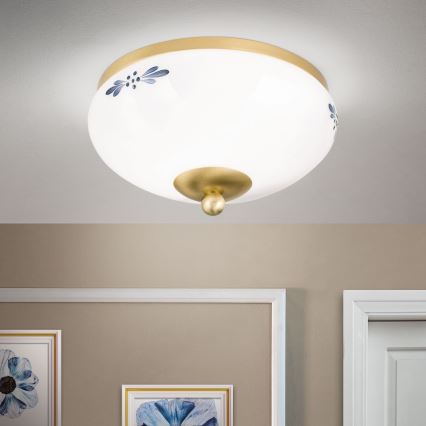 Lampada da soffitto LANDHAUS 1xE27/60W/230V diam. 21 cm ottone/bianco/blu