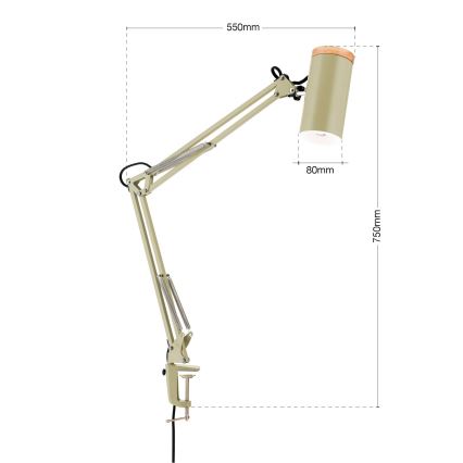 Lampada da tavolo con clip GILI 1xE27/40W/230V verde