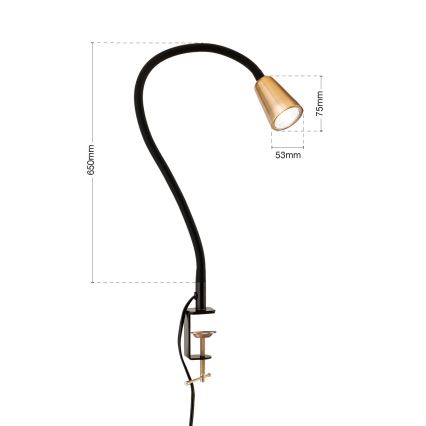 Lampada da tavolo flessibile con morsetto DOTTY 1xGU10/10W/230V ottone/nero