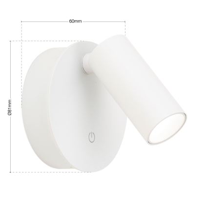 Spot mural tactile LED dimmable rechargeable LUXY LED/1W/5V 2200 mAh 2700/3000/4000K blanc