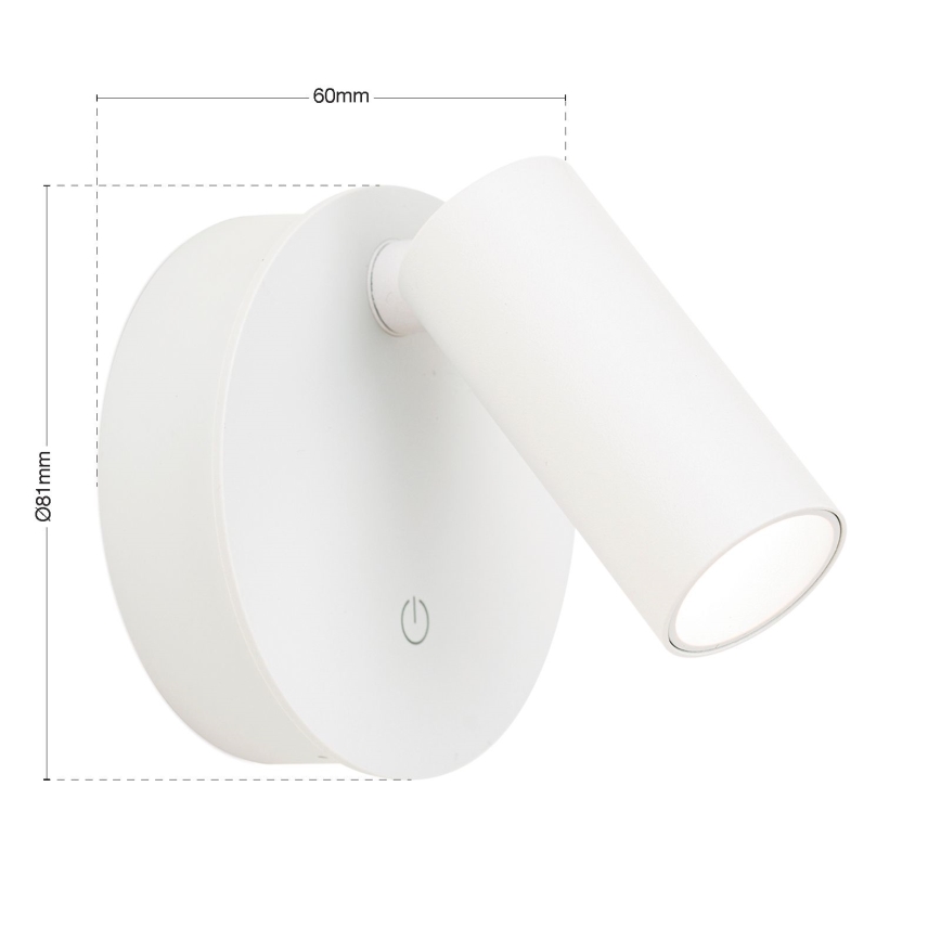 Spot mural tactile LED dimmable rechargeable LUXY LED/1W/5V 2200 mAh 2700/3000/4000K blanc