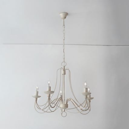 Lampadario a sospensione con catena VELA 5xE14/40W/230V diametro 60 cm bianco/oro/patina