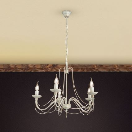 Lampadario a sospensione con catena VELA 5xE14/40W/230V diametro 60 cm bianco/oro/patina