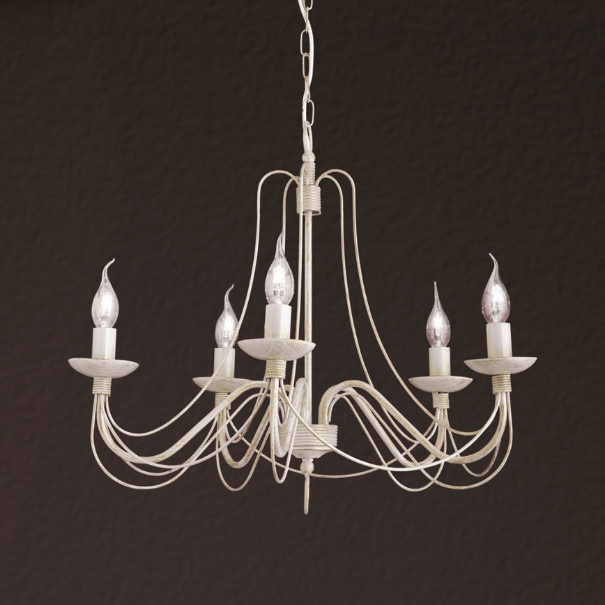 Lampadario a sospensione con catena VELA 5xE14/40W/230V diametro 60 cm bianco/oro/patina