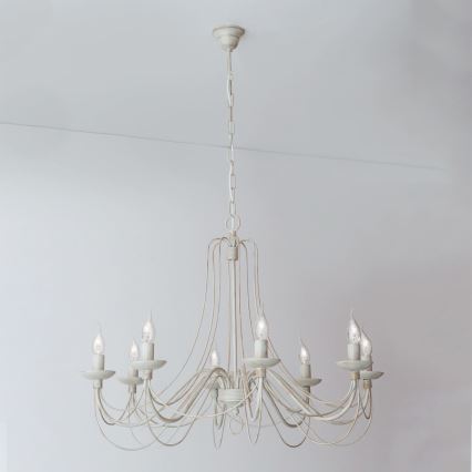 Lampadario a sospensione con catena VELA 8xE14/40W/230V diametro 80 cm bianco/oro/patina