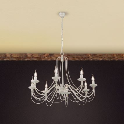 Lampadario a sospensione con catena VELA 8xE14/40W/230V diametro 80 cm bianco/oro/patina
