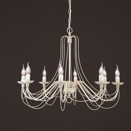 Lampadario a sospensione con catena VELA 8xE14/40W/230V diametro 80 cm bianco/oro/patina