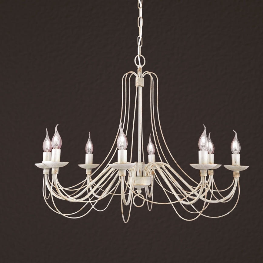 Lampadario a sospensione con catena VELA 8xE14/40W/230V diametro 80 cm bianco/oro/patina