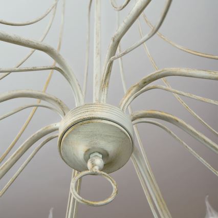 Lampadario a sospensione con catena VELA 8xE14/40W/230V diametro 80 cm bianco/oro/patina