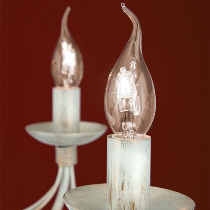 Lampadario a sospensione con catena VELA 8xE14/40W/230V diametro 80 cm bianco/oro/patina