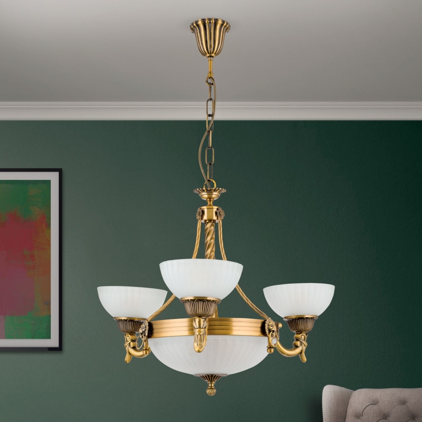 Lampadario a sospensione con catena ROCCA 6xE27/60W/230V diametro 64 cm bronzo/bianco