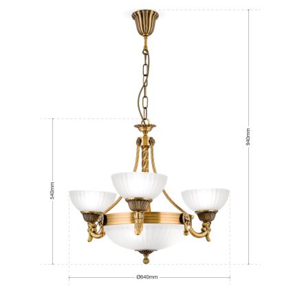 Lampadario a sospensione con catena ROCCA 6xE27/60W/230V diametro 64 cm bronzo/bianco