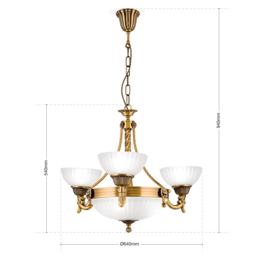 Lampadario a sospensione con catena ROCCA 6xE27/60W/230V diametro 64 cm bronzo/bianco