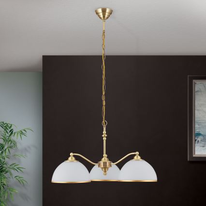 Suspension chaîne OLD LAMP 3xE27/40W/230V d. 65 cm blanc/laiton