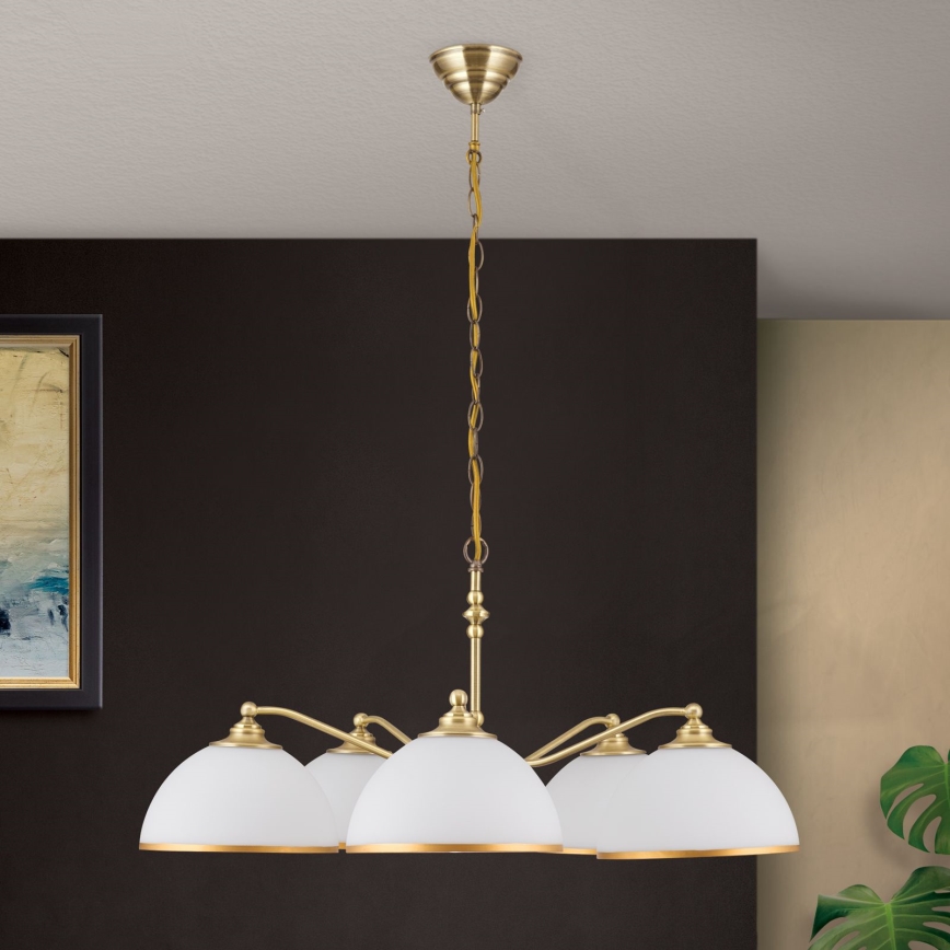 Suspension chaîne OLD LAMP 5xE27/40W/230V d. 75 cm blanc/laiton