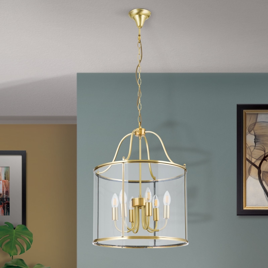 Lustre sur chaîne BRUNO 6xE14/40W/230V, diam. 43 cm, doré