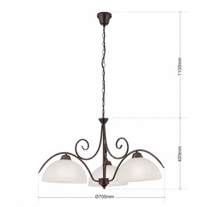 Lustre sur chaîne RULA 3xE27/40W/230V Ø 70 cm blanc/bronze