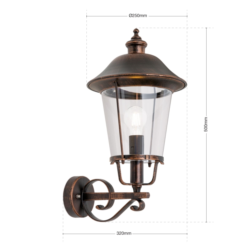 Outdoor-Wandleuchte KENZO 1xE27/100W/230V IP44 bronzen/Patina