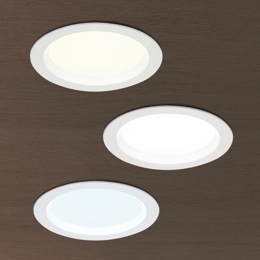 Plafoniera da incasso per bagno LED dimmerabile OFFICE, 10W, 230V, 3000/4000/6000K, Ø 9,5 cm, UGR19, IP44, bianco