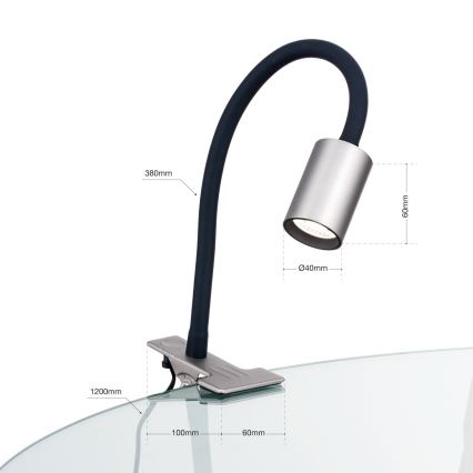 LED Lampada da tavolo flessibile con clip KURT LED/5W/230V argento