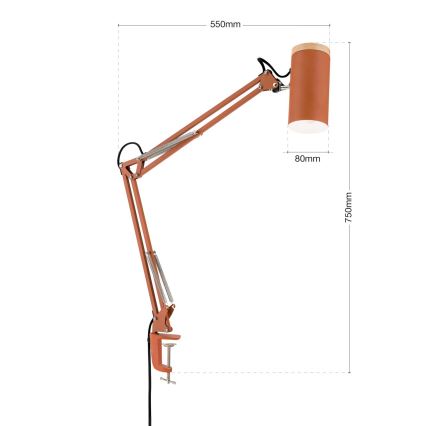 Tischlampe mit Klemme GILI 1xE27/40W/230V ziegelrot