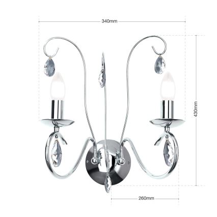Applique di cristallo ALESSIA 2xE14/40W/230V cromo lucido