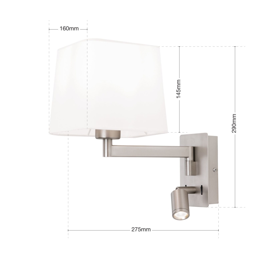 Applique a LED CARLTON 1xE27/40W/230V + LED/3W bianco/cromo opaco
