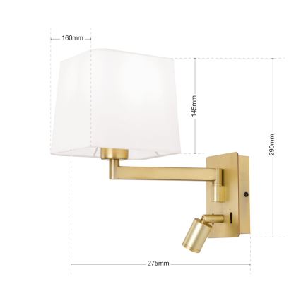 Applique a LED CARLTON 1xE27/40W/230V + LED/3W bianco/oro