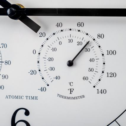 Orologio da parete con termometro e igrometro, diametro 30 cm, 1xAA, nero/bianco