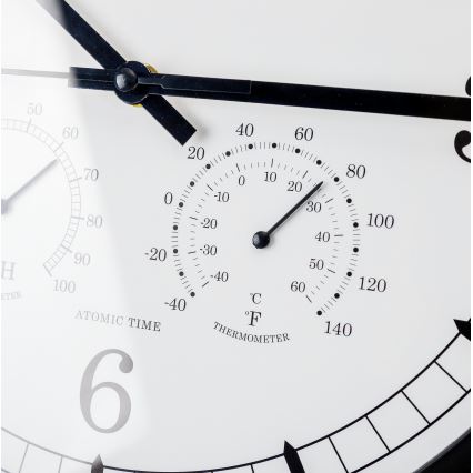 Orologio da parete con termometro e igrometro, diametro 30 cm, 1xAA, nero/bianco