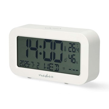 Orologio digitale con sveglia, termometro e igrometro, 2×AA, bianco