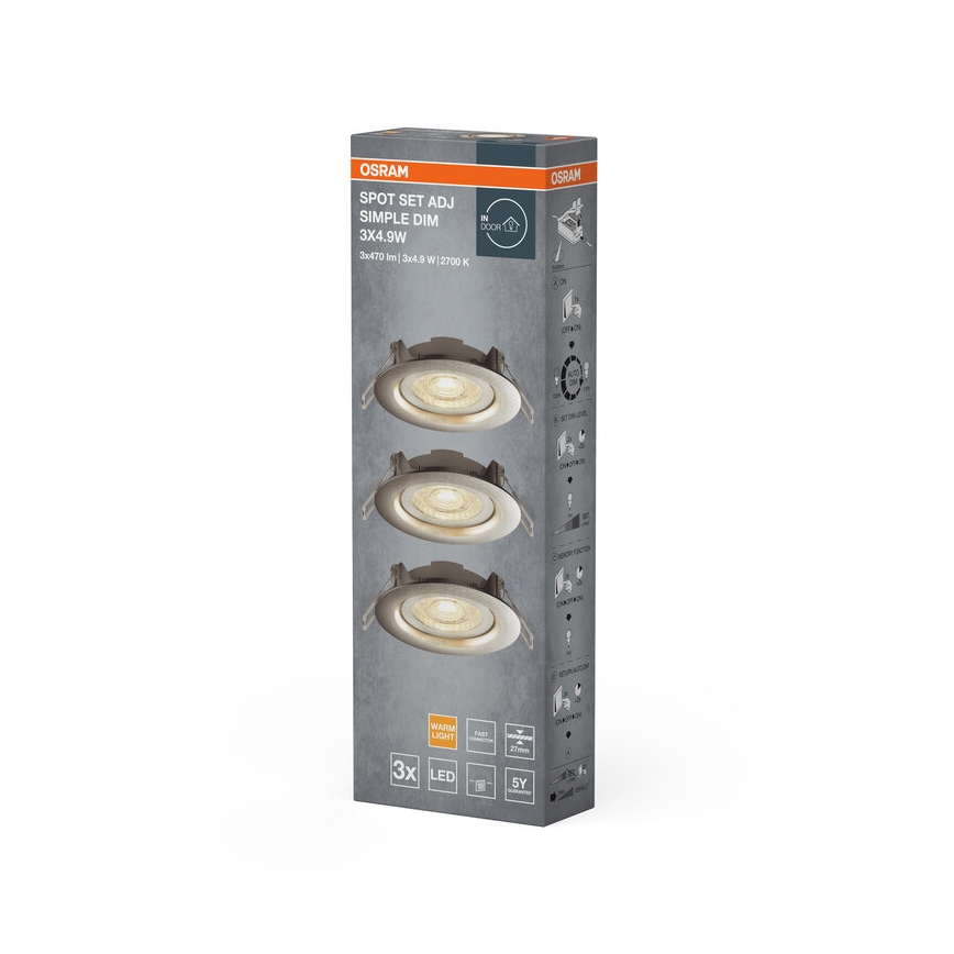 Osram - 3er-Set dimmbare LED-Einbauleuchten LED/4,9W/230V