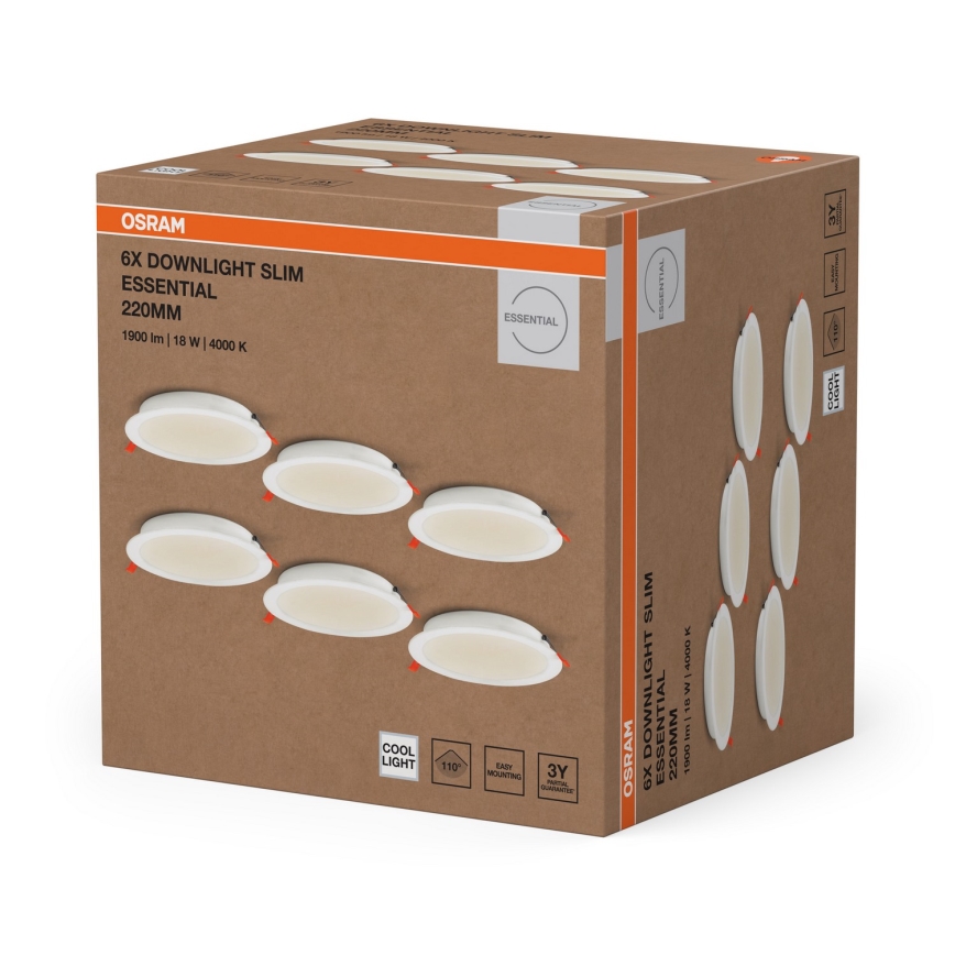 Osram - 6er-Set LED-Einbauleuchte ESSENTIAL LED/18W/230V 4000K Ø 22 cm weiß