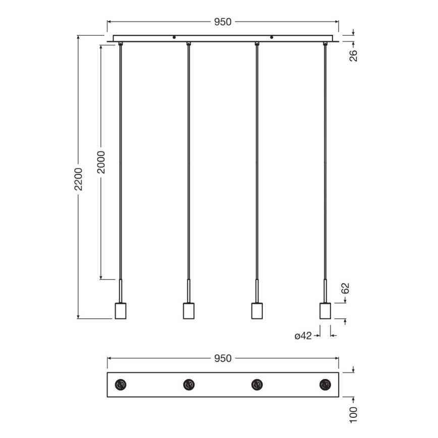 Osram - Anschlusskabel NEEDLE PENDANT 4xE27/25W/230V anthrazit
