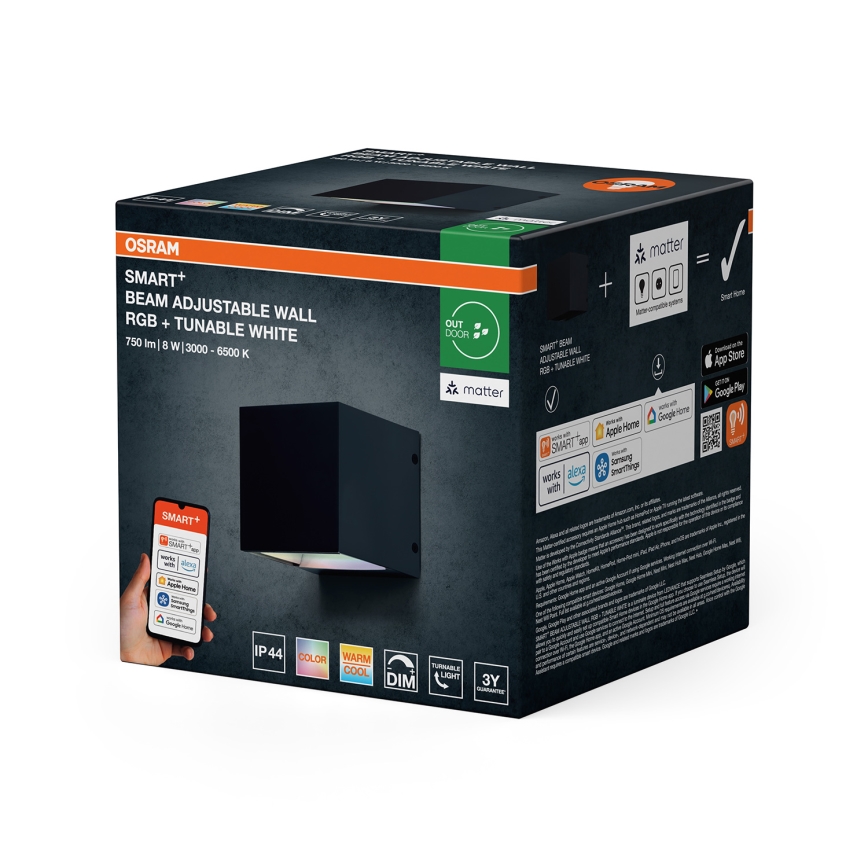 Osram - Applique da esterno dimmerabile LED RGBW SMART+ BEAM LED/8W/230V 3000-6500K IP44 Wi-Fi