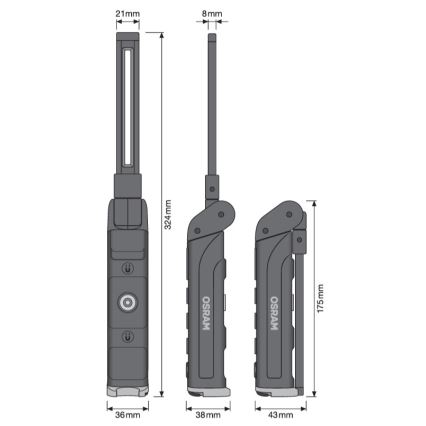 Osram - Dimmbare, wiederaufladbare LED-Inspektionsleuchte LEDINSPECT WIRE-FREE SLIM 600 LED/5W/3,7V IP54 2600 mAh