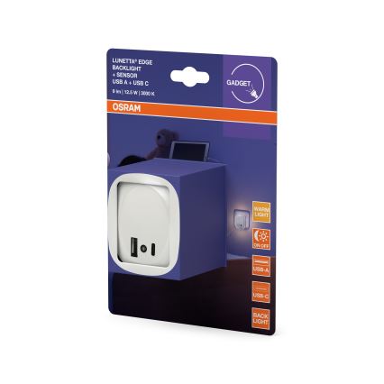 Osram - Lampada notturna LED da presa con sensore e porta USB LUNETTA LED/12,5W/230V bianca