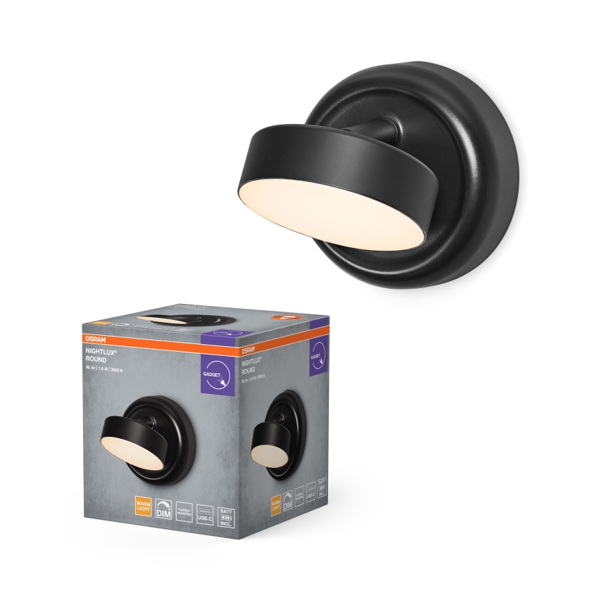 Osram - Applique da parete LED ricaricabile dimmerabile a sfioramento NIGHTLUX LED/1,8W/5V nero