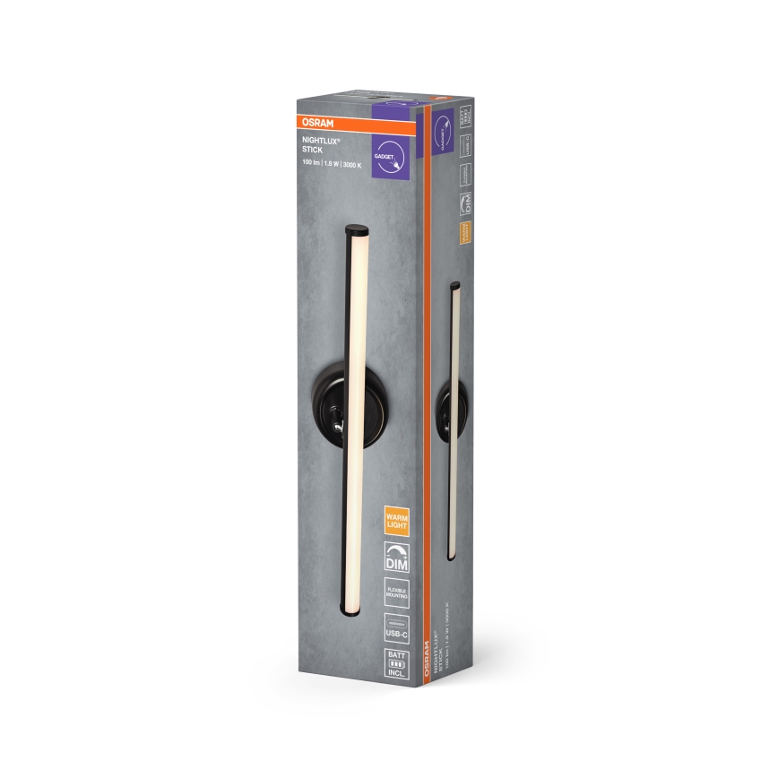 Osram - Applique da parete a LED ricaricabile e dimmerabile con controllo a sfioramento NIGHTLUX LED/1,8W/5V, nero