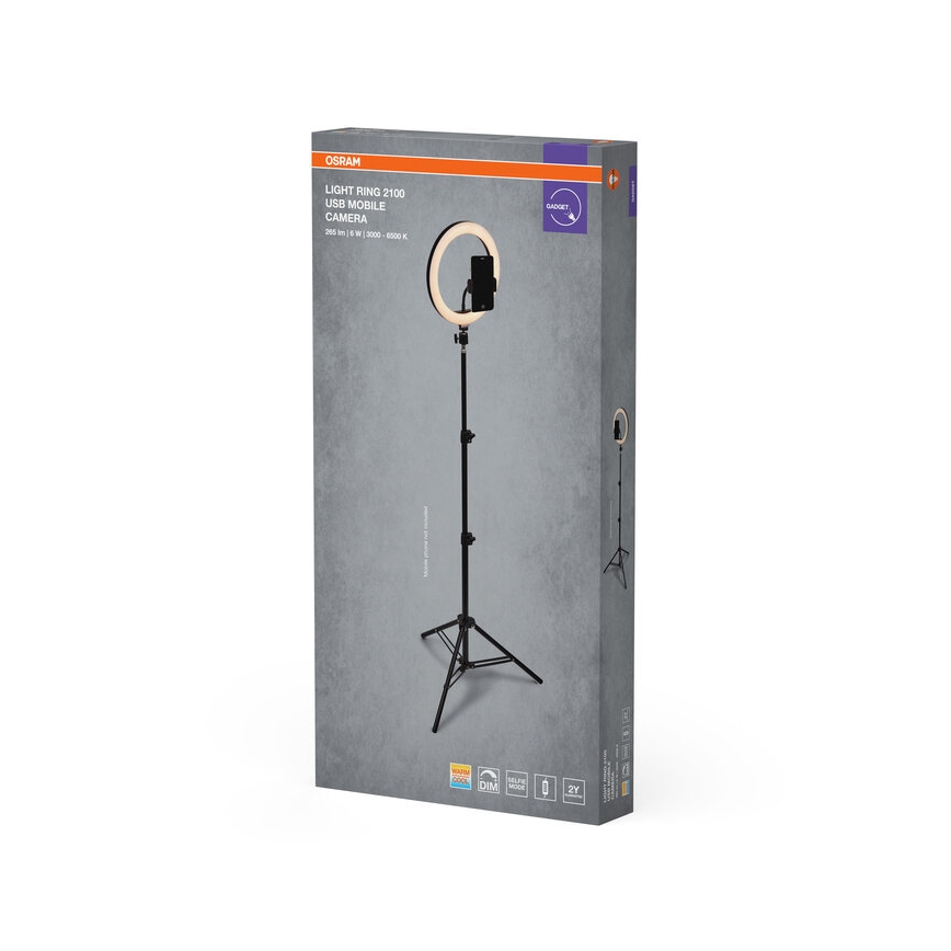 Osram - Lampada LED dimmerabile con treppiede e supporto per vlogging LED/6W/USB 210 mAh