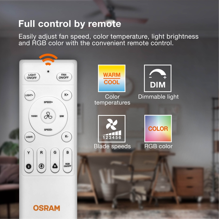Osram - Plafoniera dimmerabile LED RGB con ventilatore CIERZO LED/35W/230V 3000-6500K + telecomando